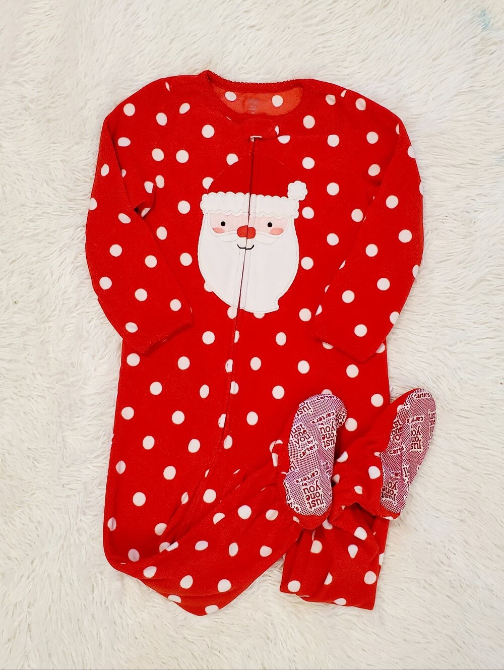 Carter's Red Polka Dot Santa Footed One-Piece 4T